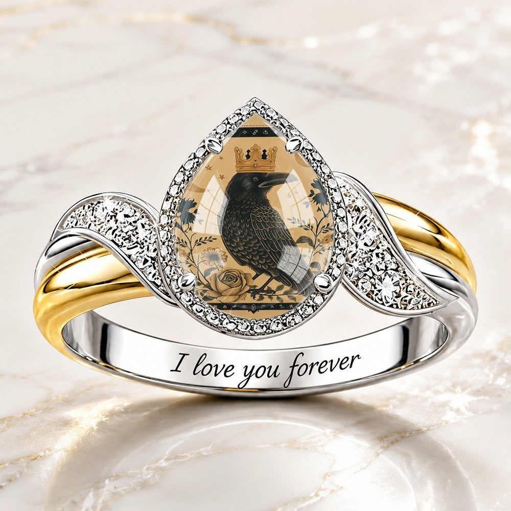 Crowned Crow Teardrop Ring