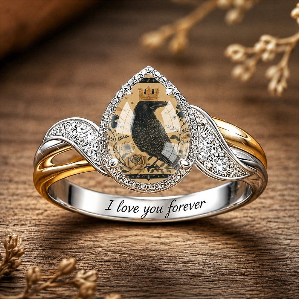Crowned Crow Teardrop Ring