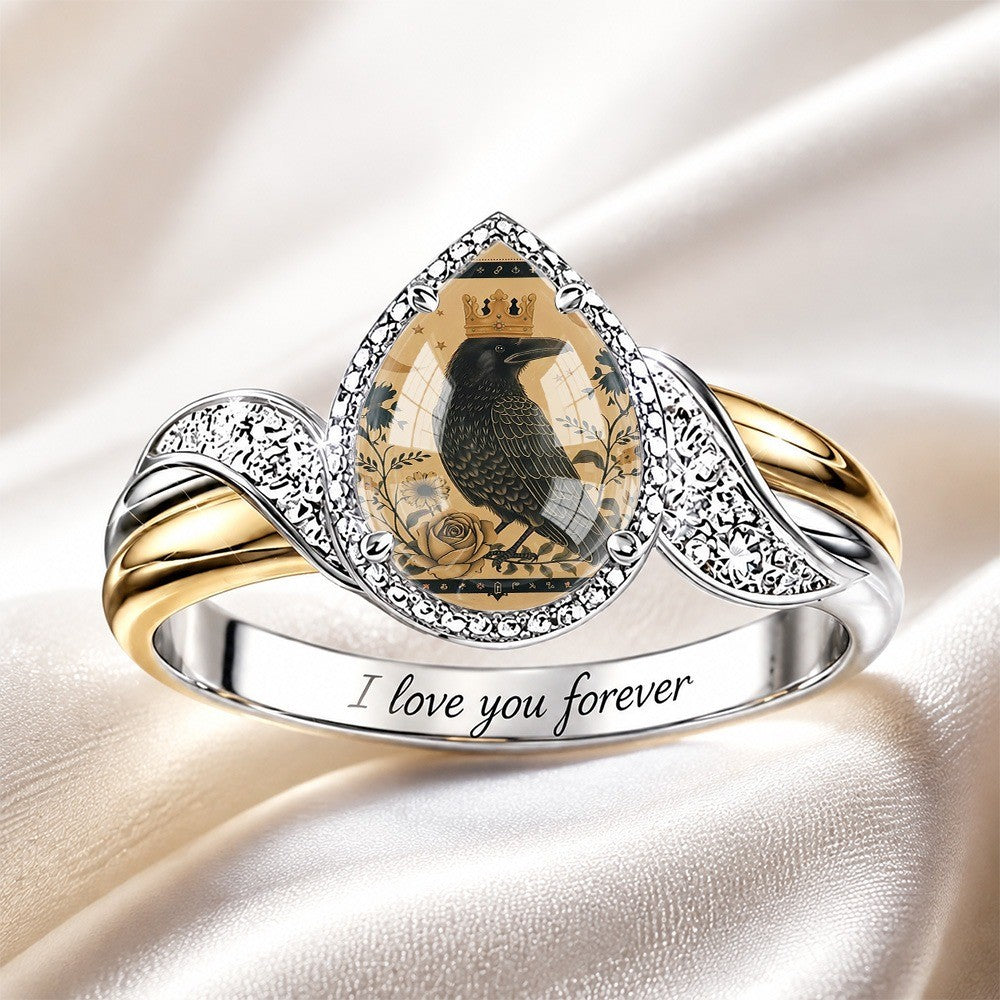 Crowned Crow Teardrop Ring