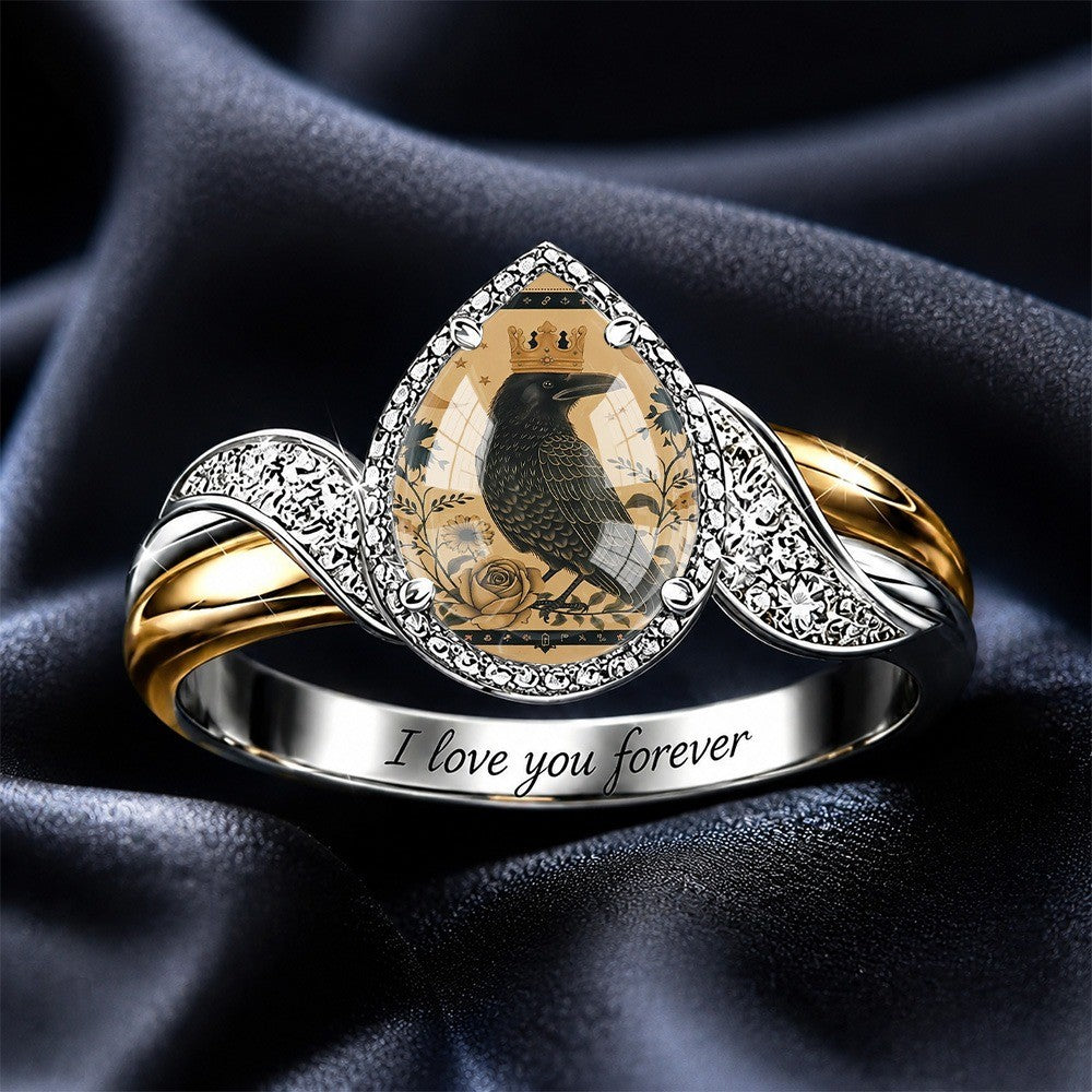 Crowned Crow Teardrop Ring