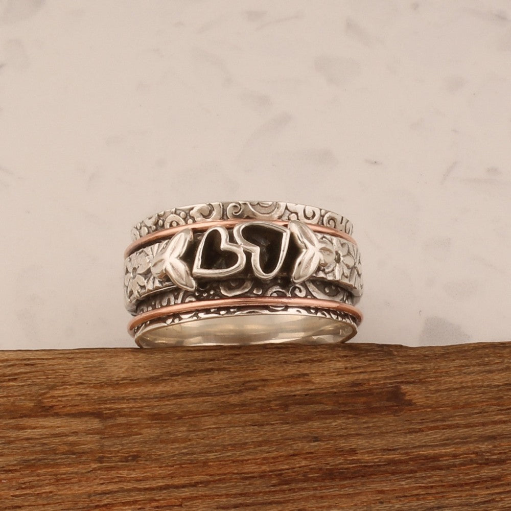 Floral & Heart Carved Band Ring