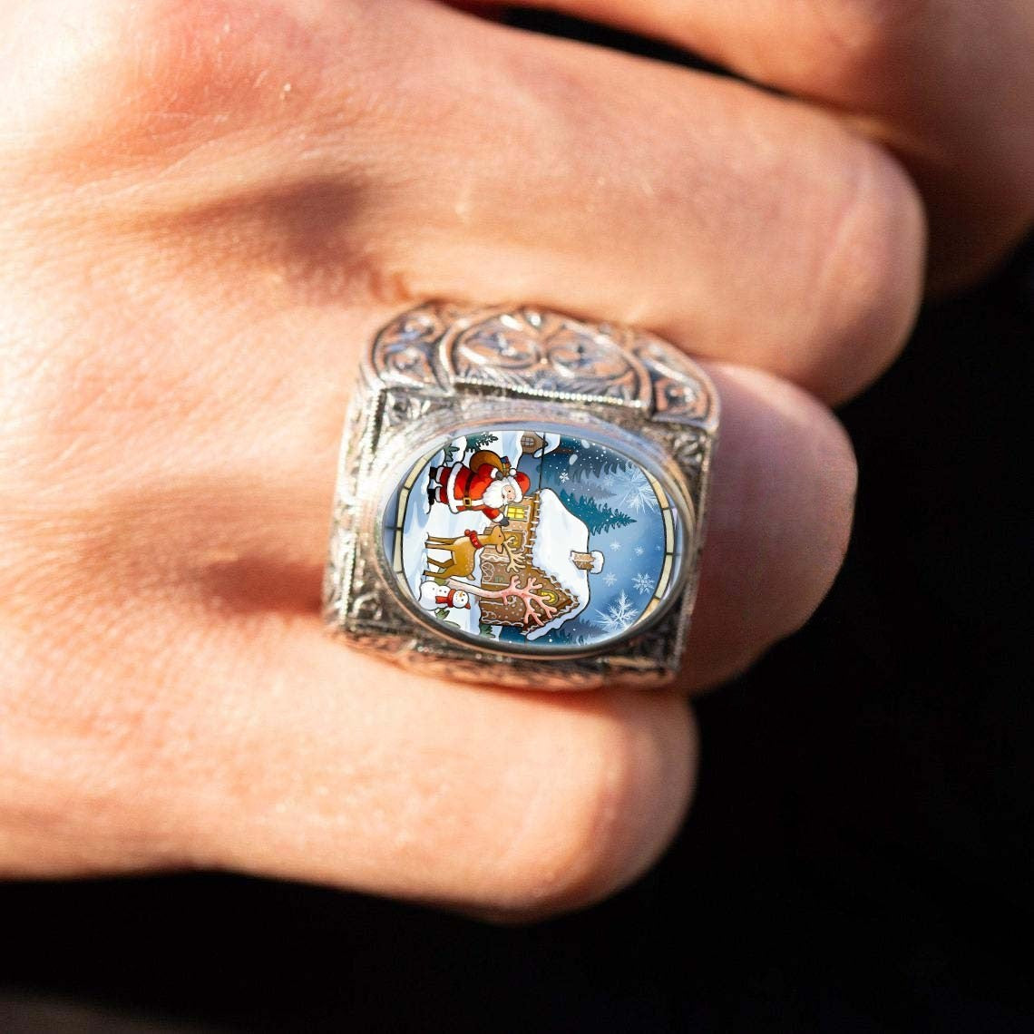 Winter Scene Cameo Ring