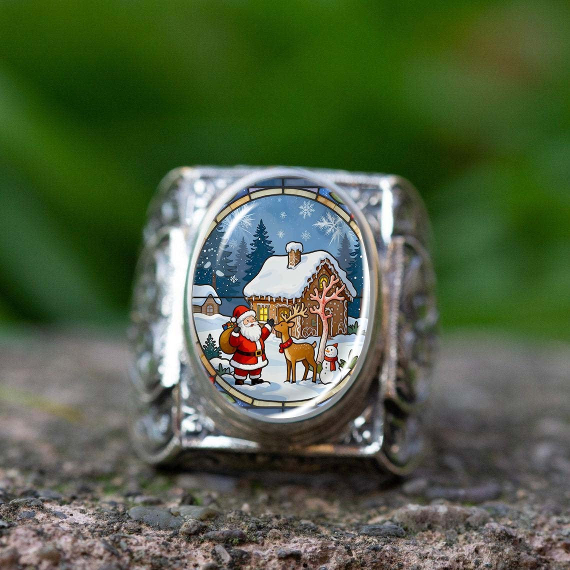 Winter Scene Cameo Ring