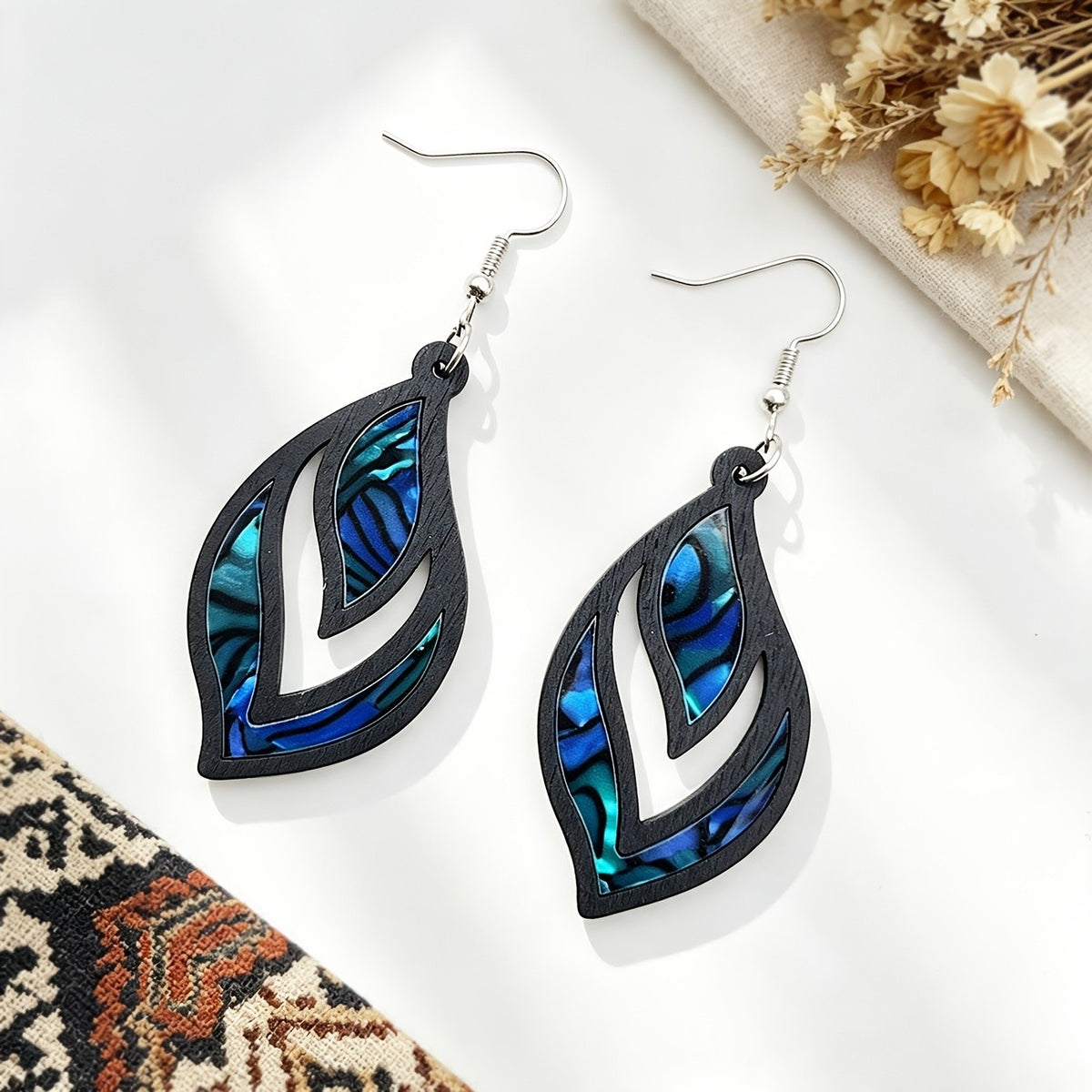 Wooden Leaf Inlay Earrings
