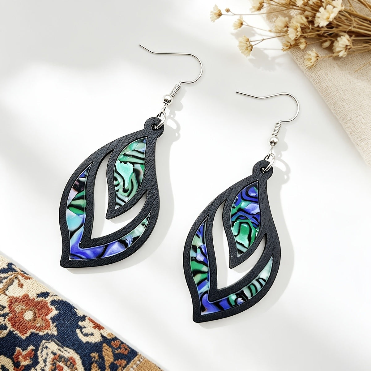 Wooden Leaf Inlay Earrings