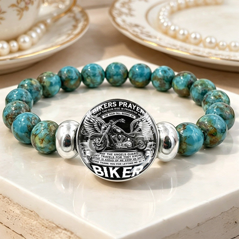 Turquoise Biker Prayer Bracelet