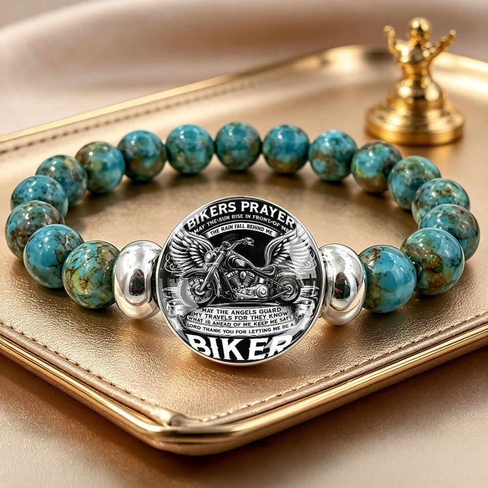 Turquoise Biker Prayer Bracelet