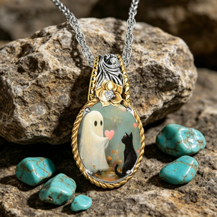 Ghost & Cat Cameo Necklace
