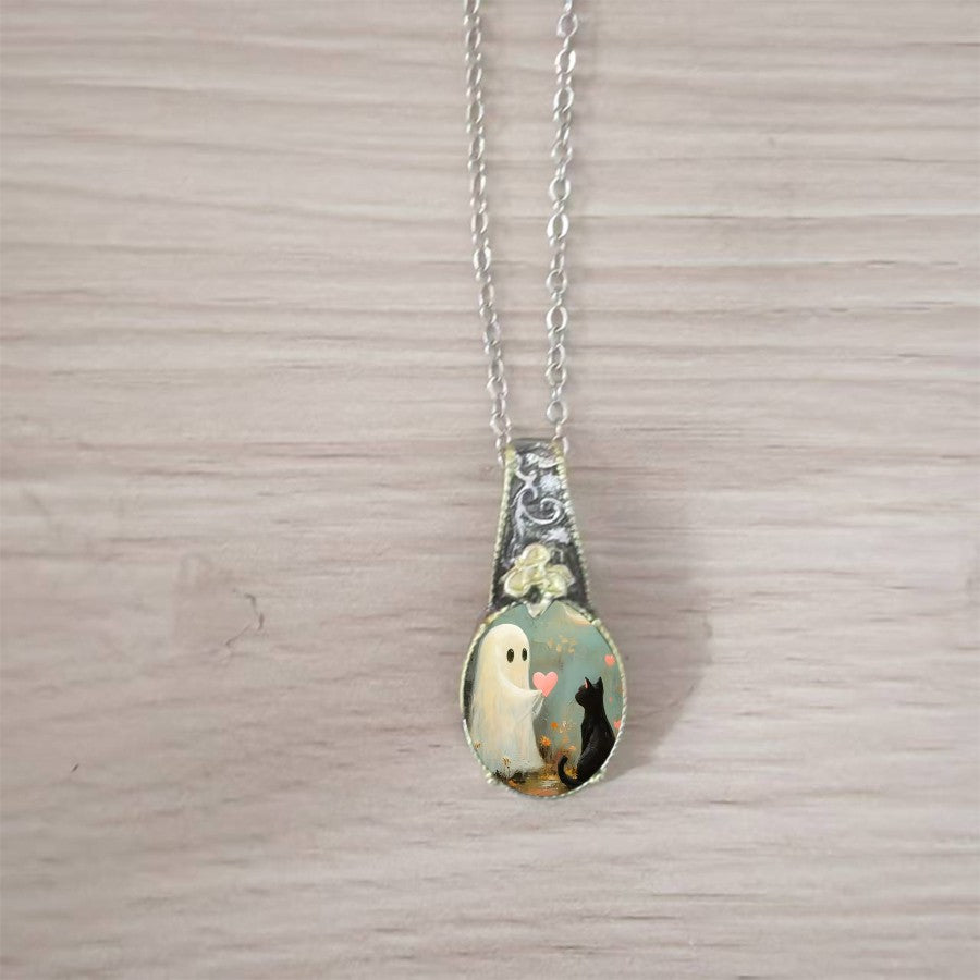Ghost & Cat Cameo Necklace