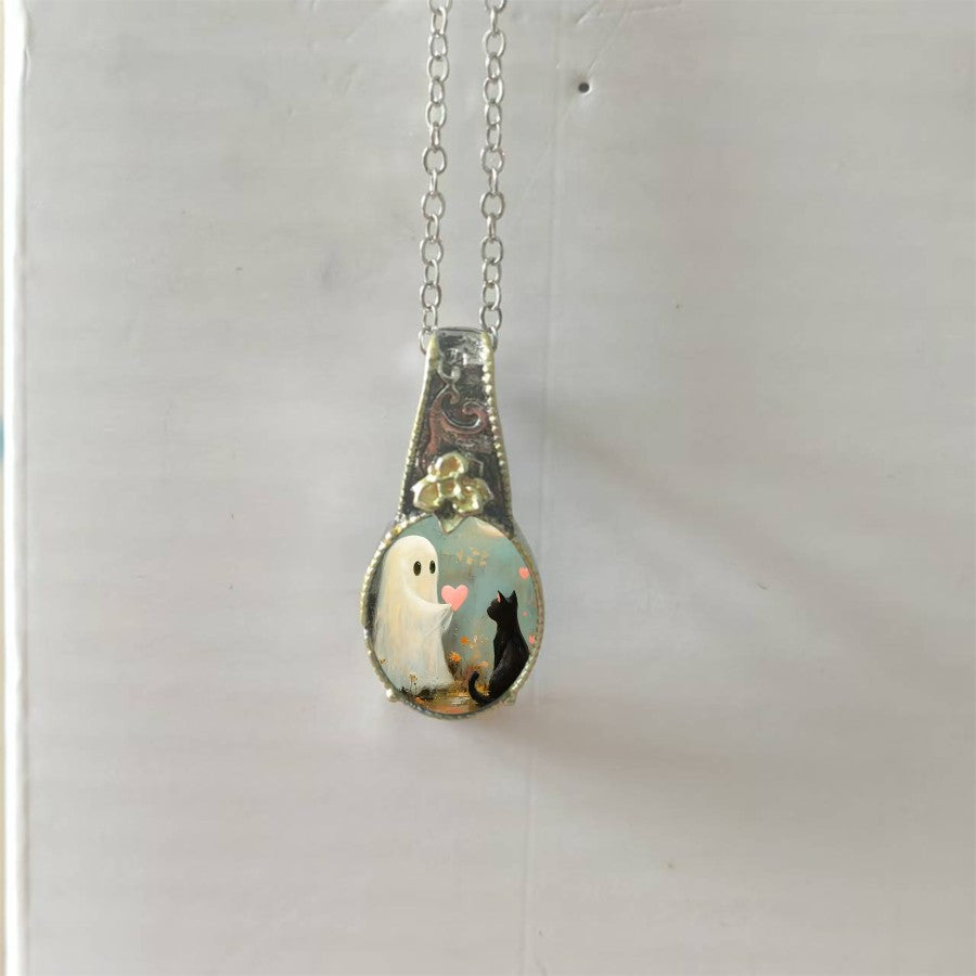 Ghost & Cat Cameo Necklace