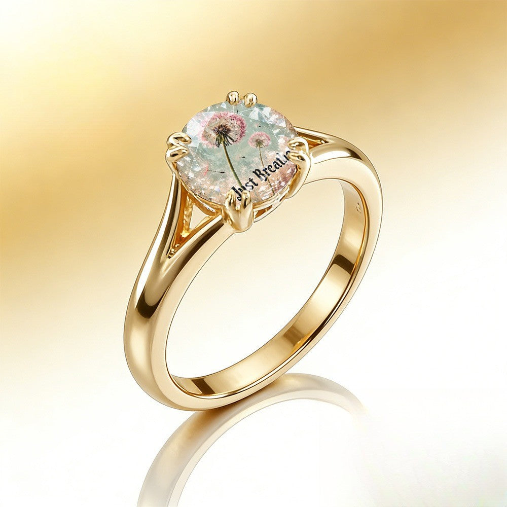 Pink Dandelion Just Breathe Ring