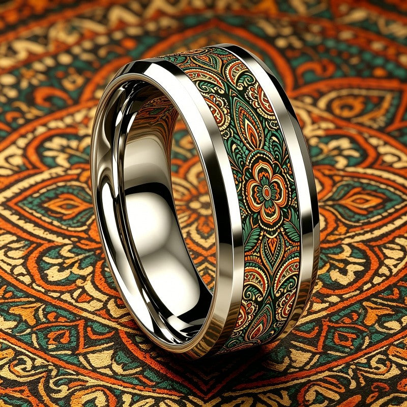 Teal Paisley Floral Band Ring
