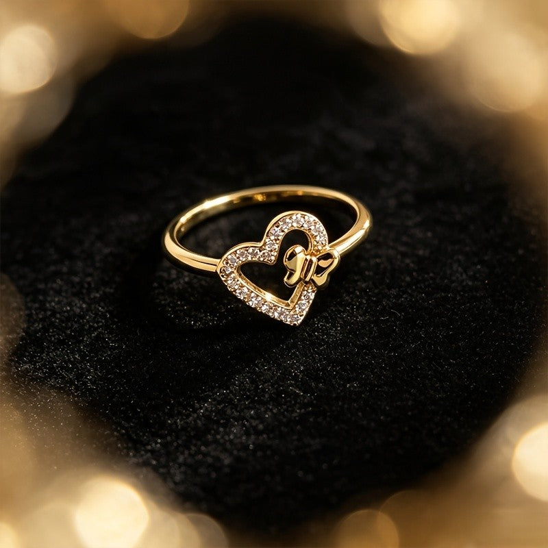 Crystal Heart Bow Ring