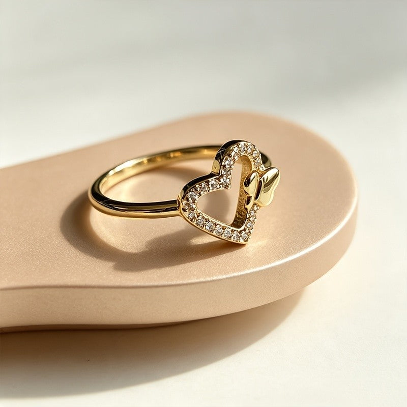 Crystal Heart Bow Ring