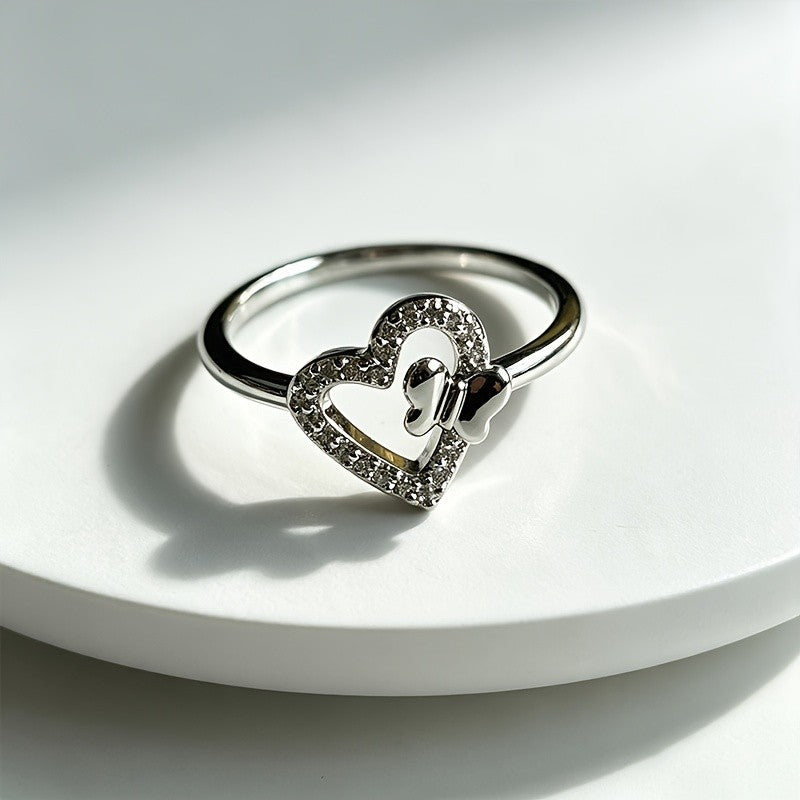 Crystal Heart Bow Ring