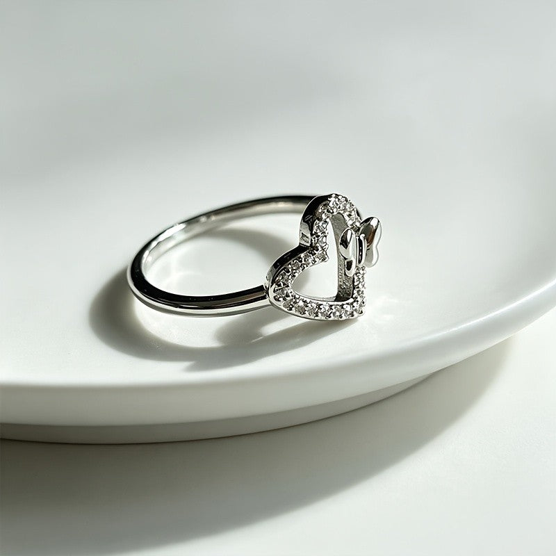 Crystal Heart Bow Ring
