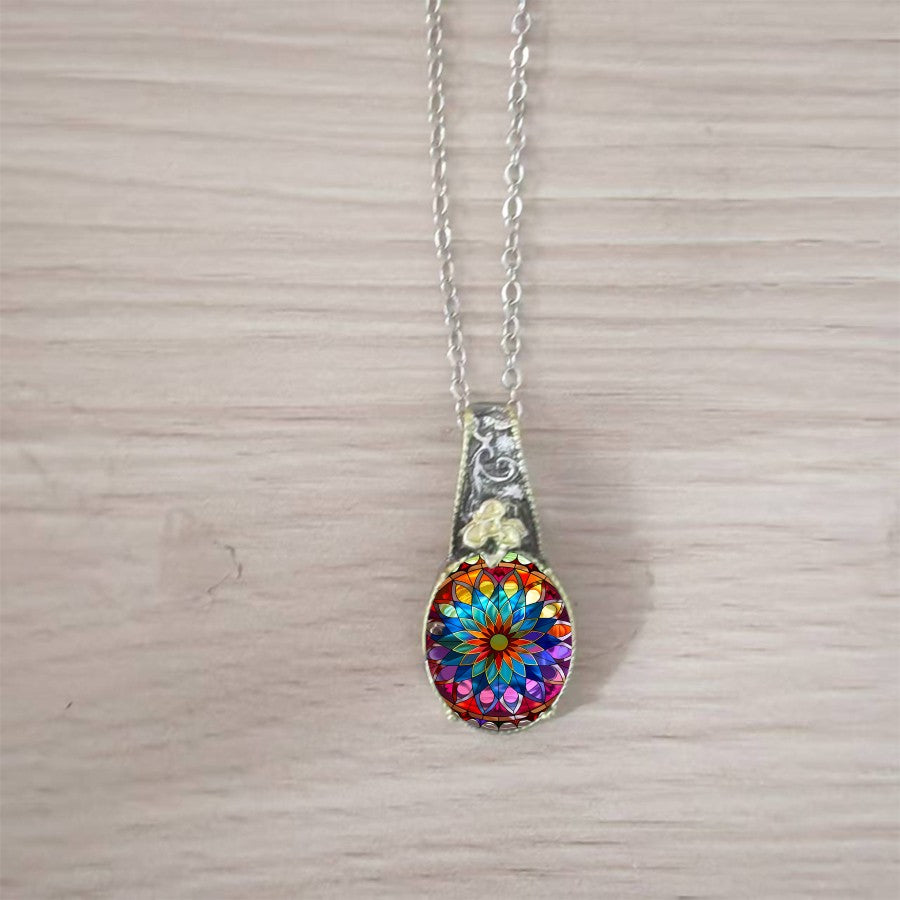 Colorful Stained Glass Mandala Pendant Necklace
