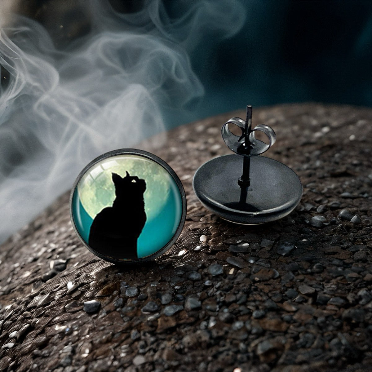 Moonlit Cat Silhouette Stud Earrings