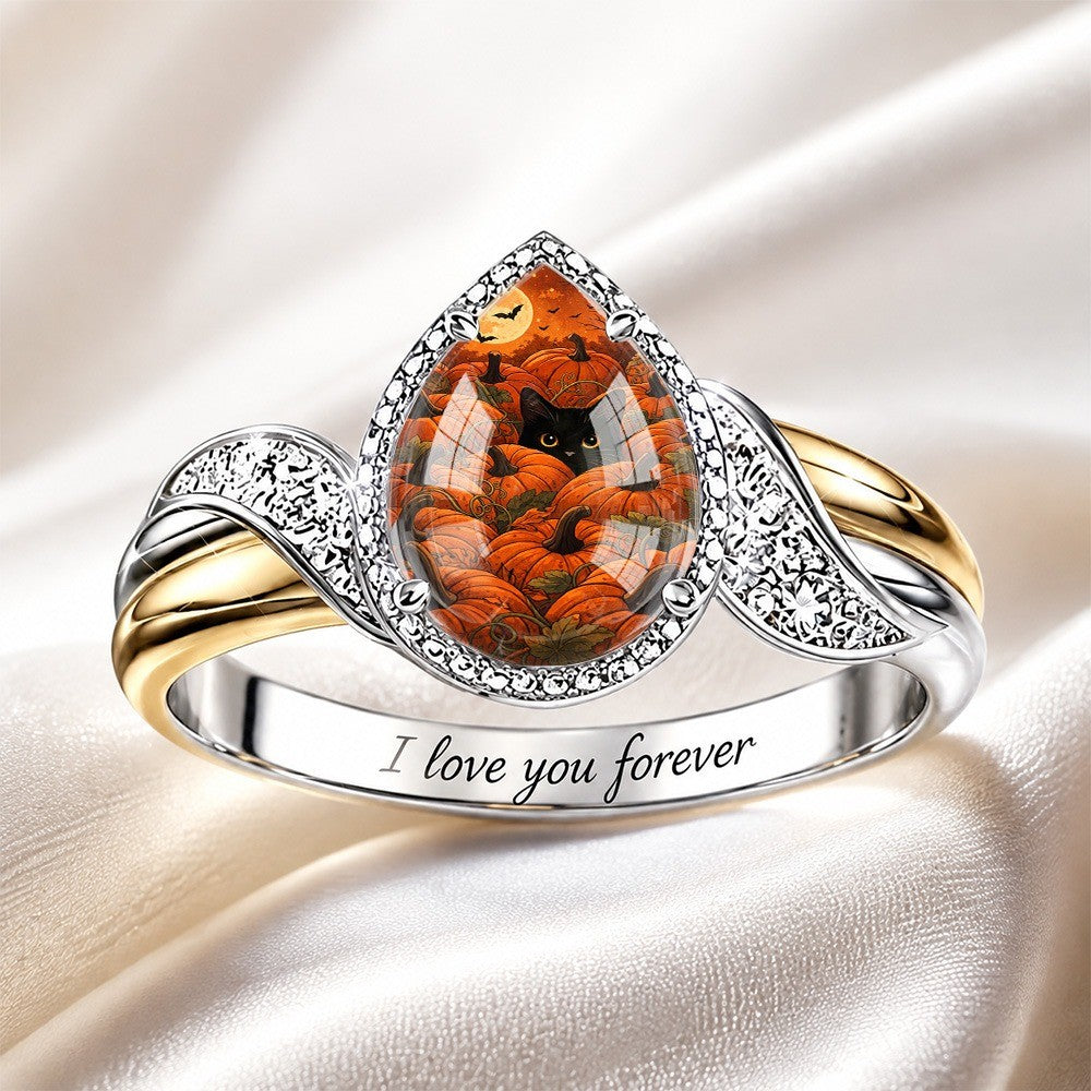 Engraved Pumpkin Patch Teardrop Ring