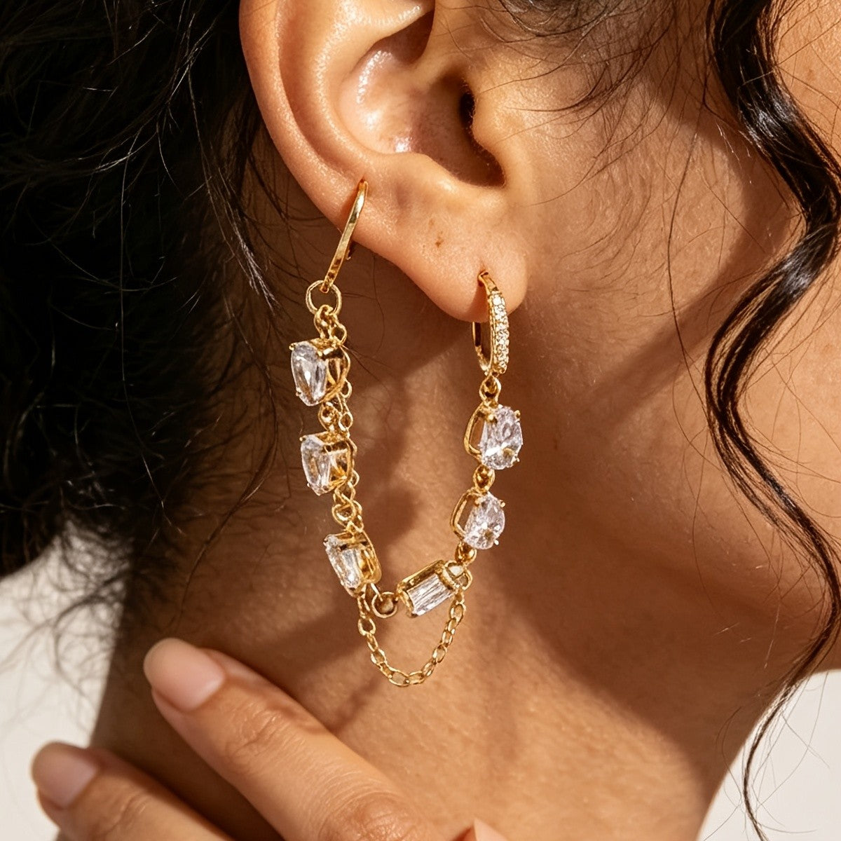Crystal Hoop Chain Drop Earrings