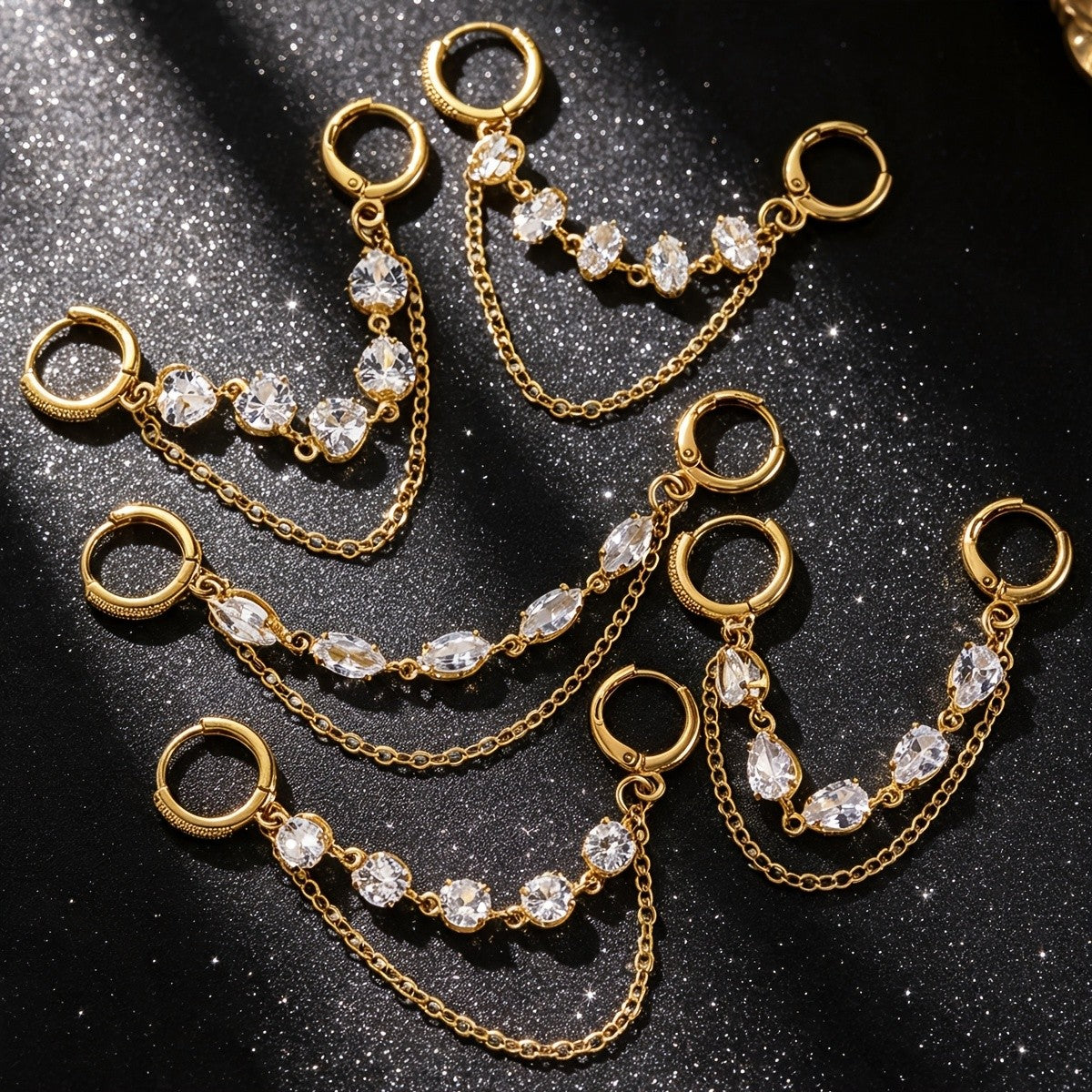 Crystal Hoop Chain Drop Earrings