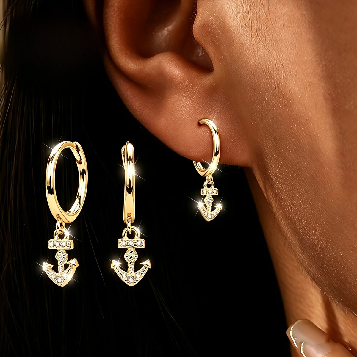 Crystal Anchor Hoop Earrings