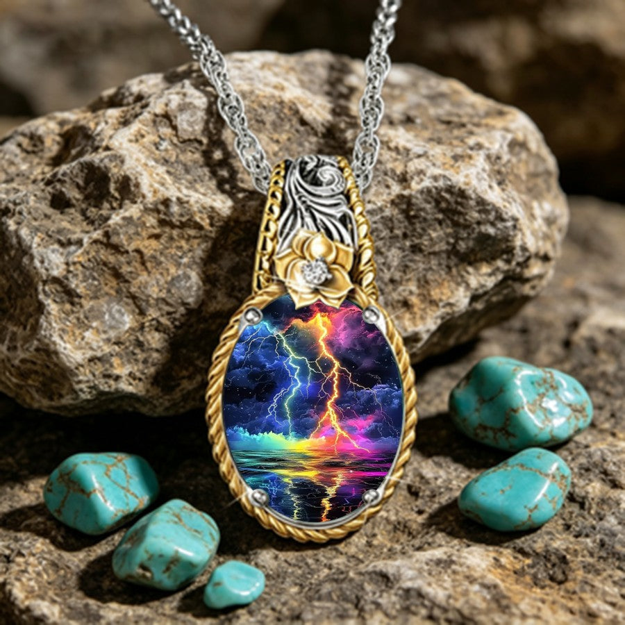 Colorful Lightning Storm Pendant Necklace
