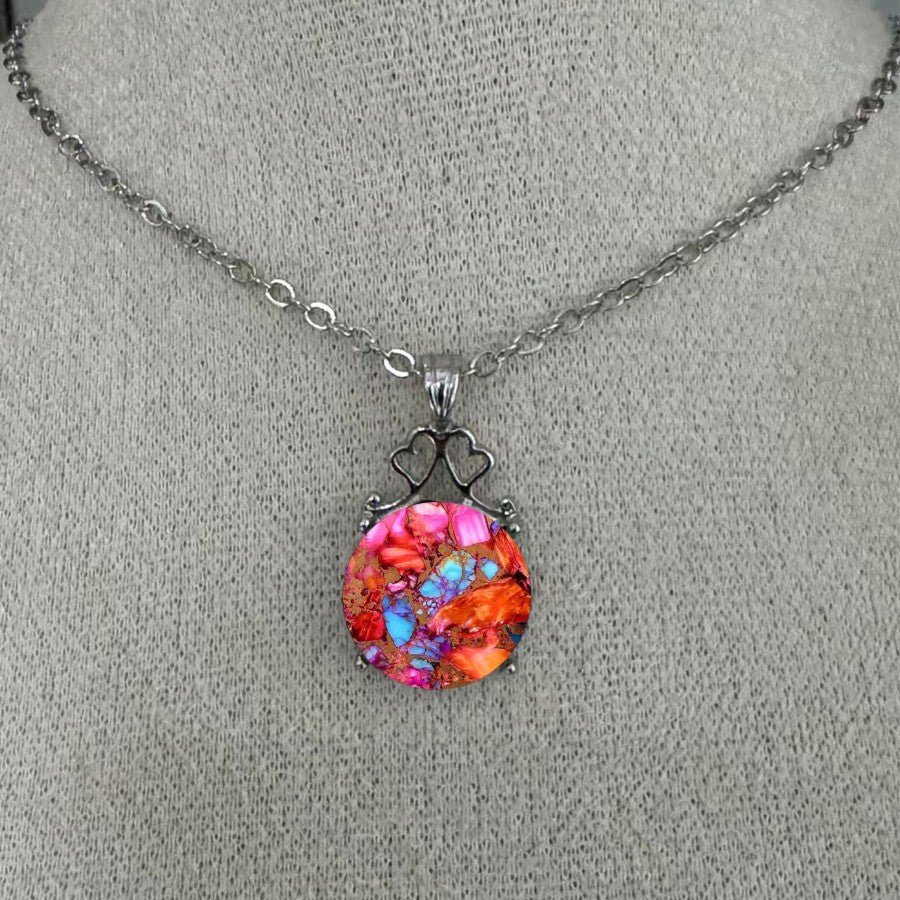 Colorful Mosaic Round Pendant Necklace