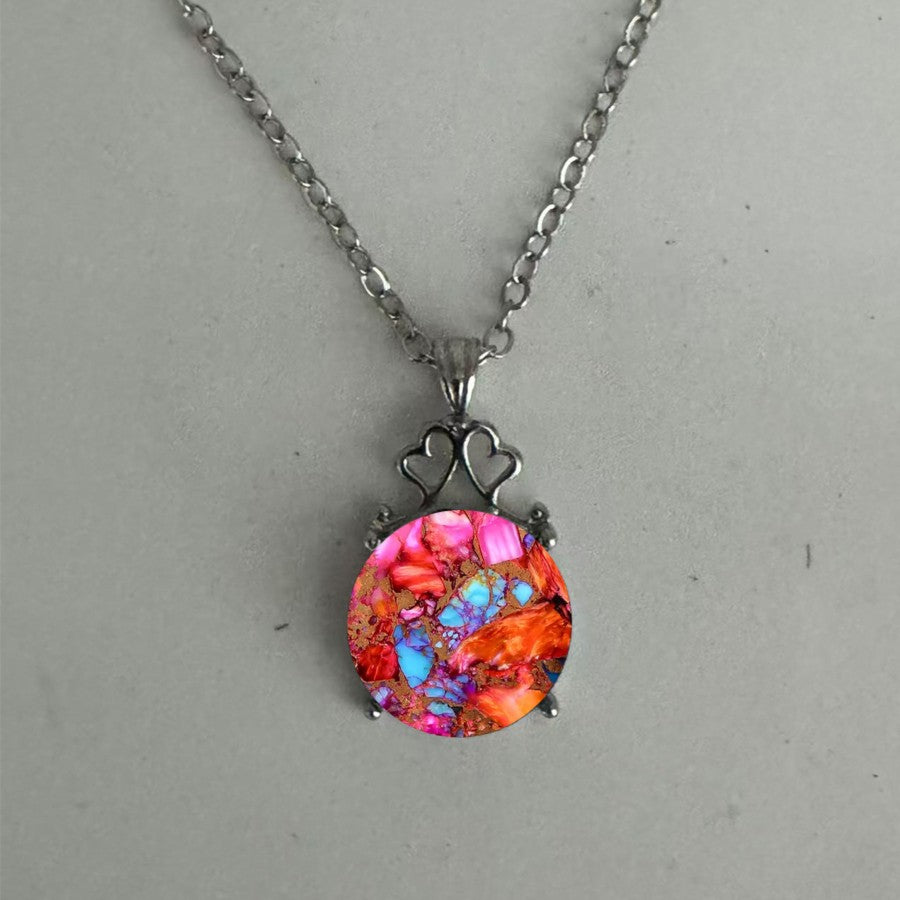 Colorful Mosaic Round Pendant Necklace