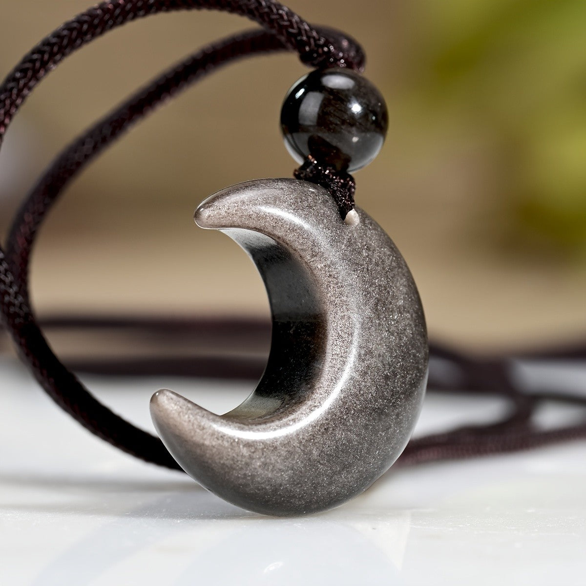 Speckled Crescent Moon Cord Necklace