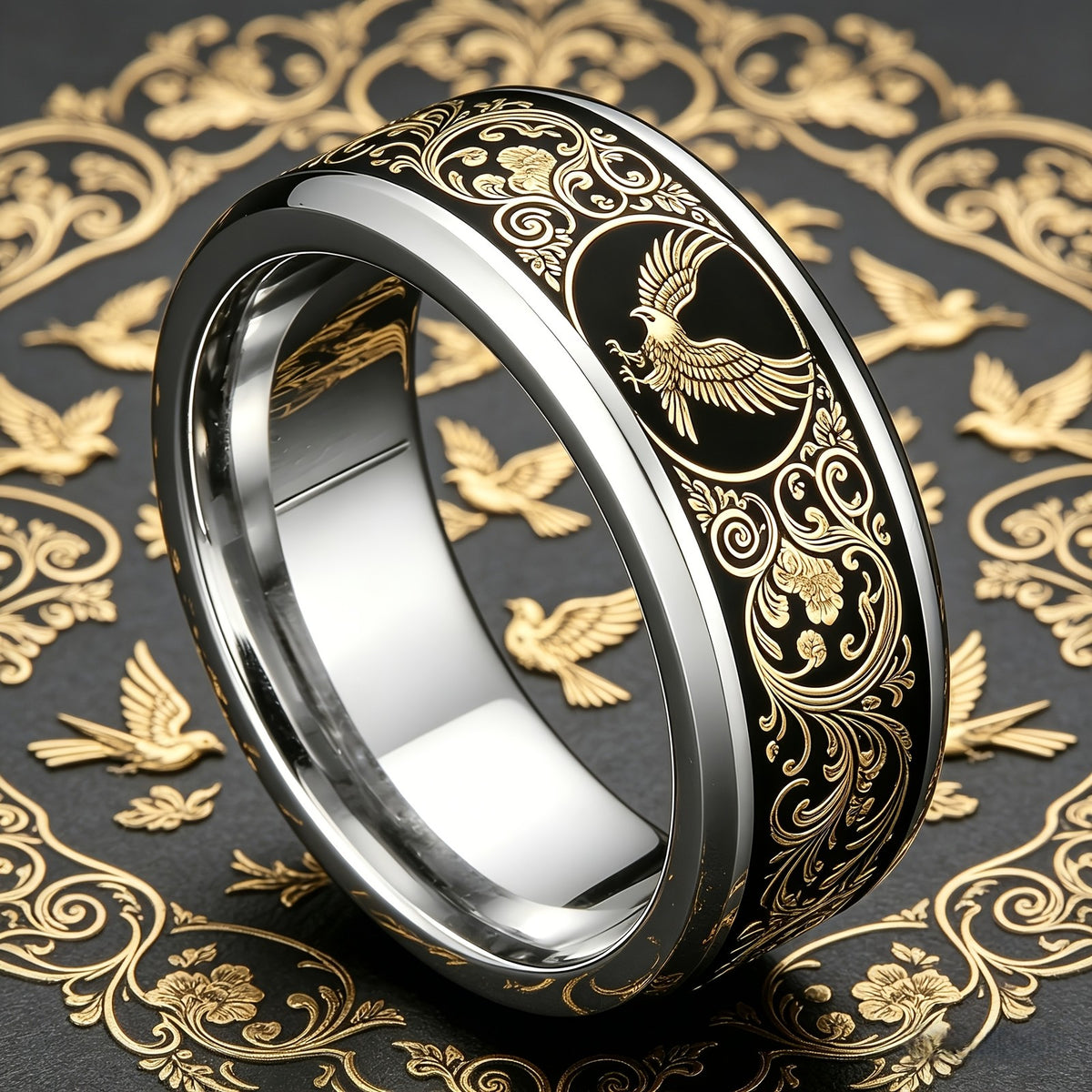 Eagle & Floral Scroll Ring