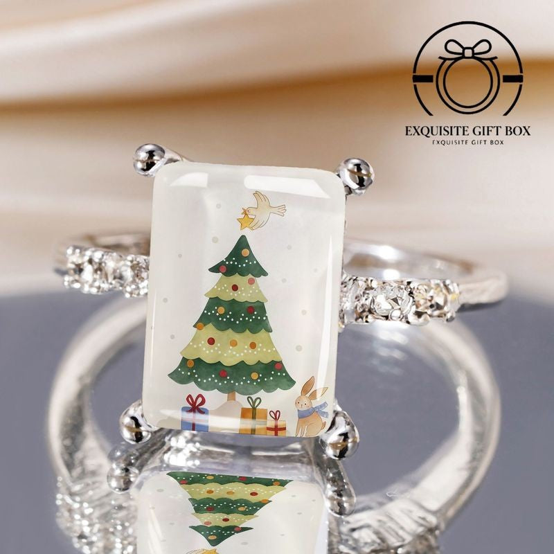 Christmas Tree & Bunny Rectangular Ring