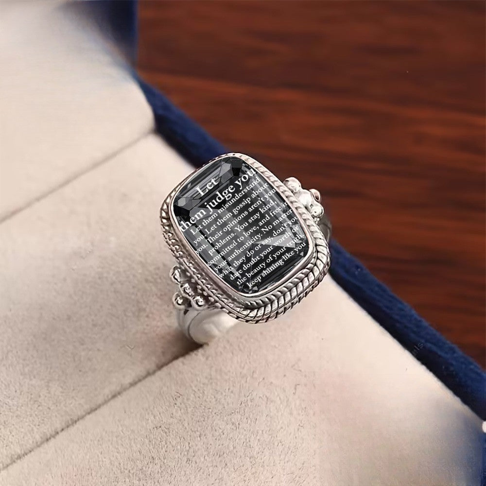Black Stone Script Square Ring