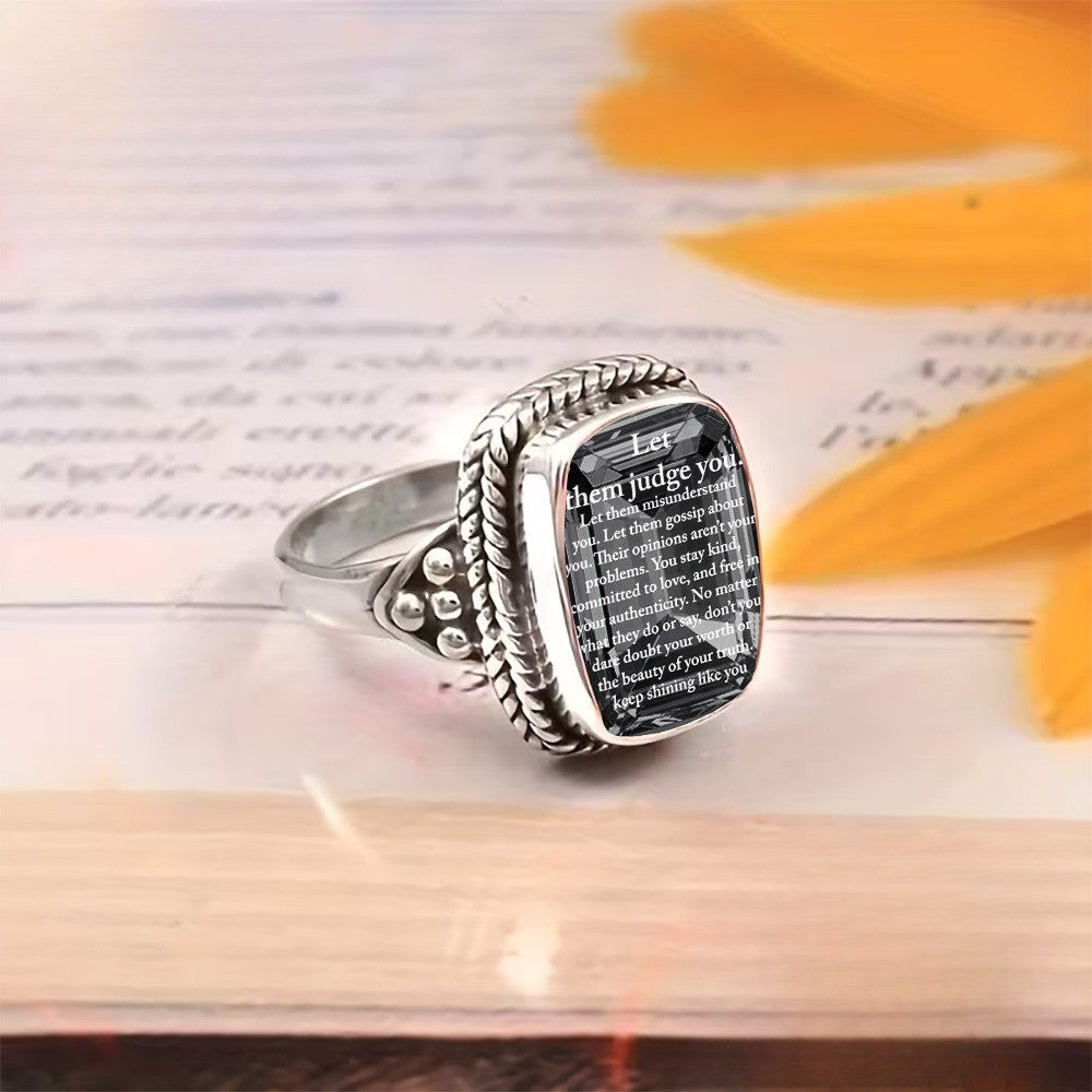 Black Stone Script Square Ring