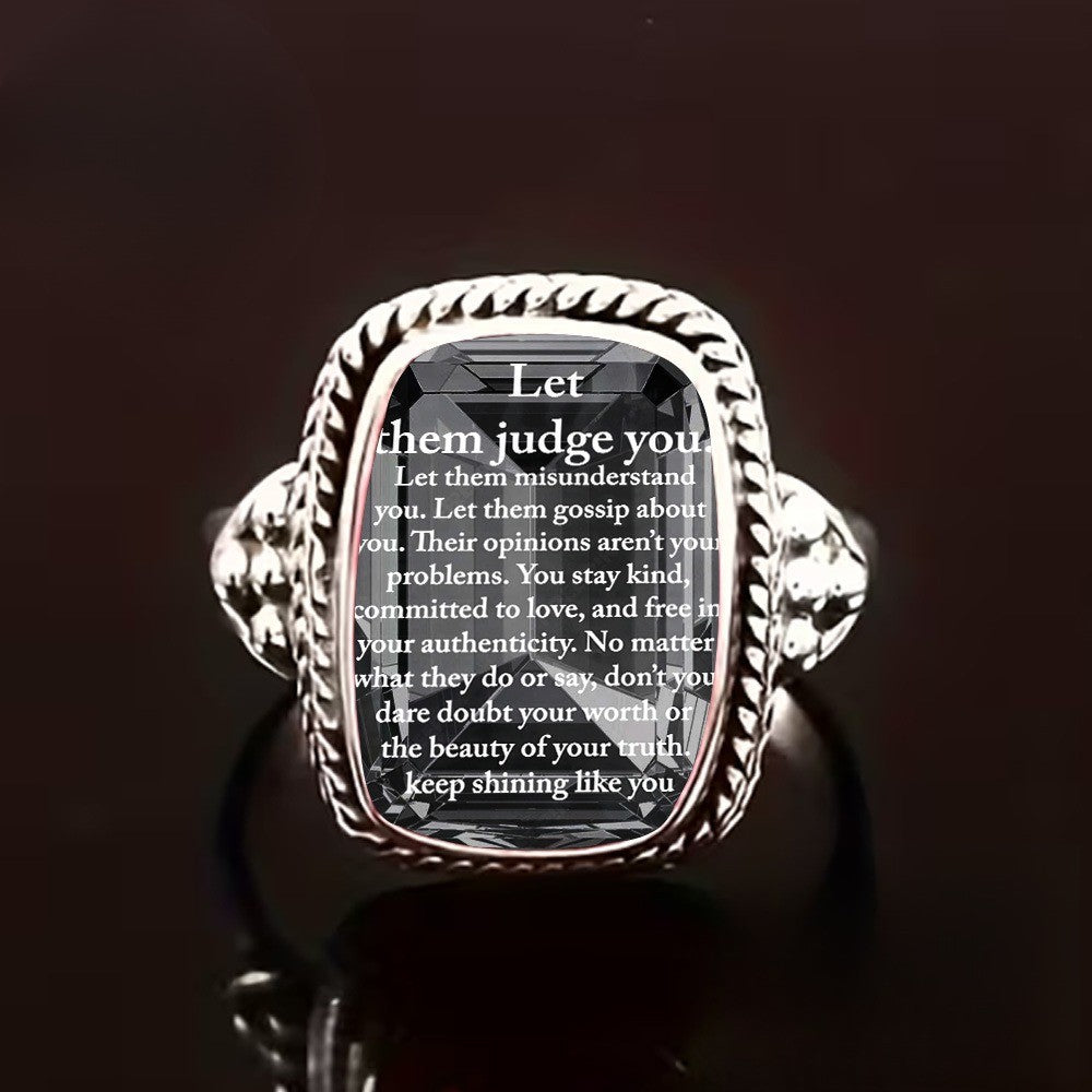 Black Stone Script Square Ring