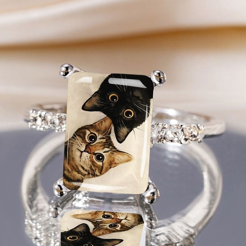 Two Cat Portrait Ring