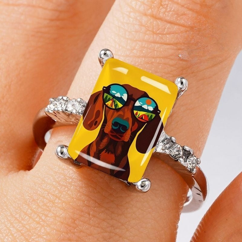 Dachshund Sunglasses Rectangular Ring