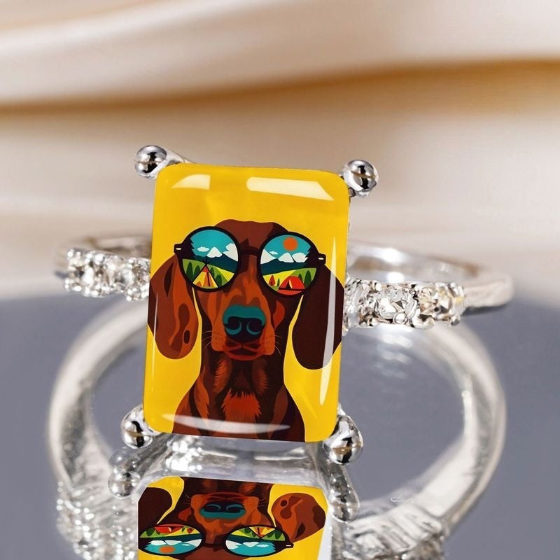 Dachshund Sunglasses Rectangular Ring