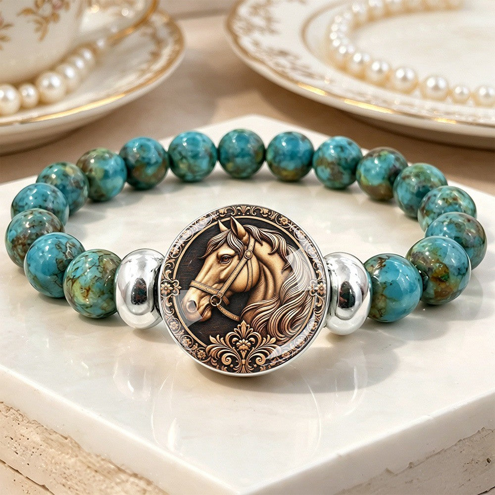 Ornate Horse Medallion Stone Bracelet