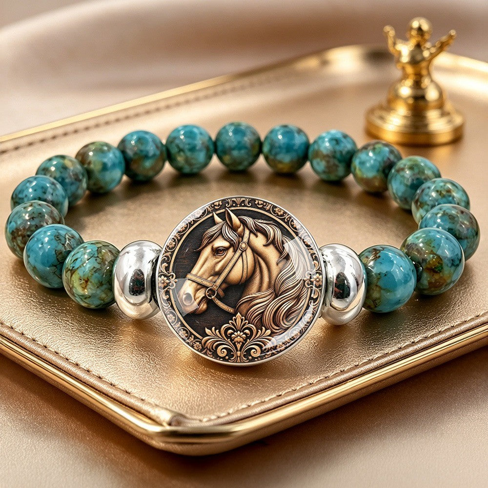Ornate Horse Medallion Stone Bracelet