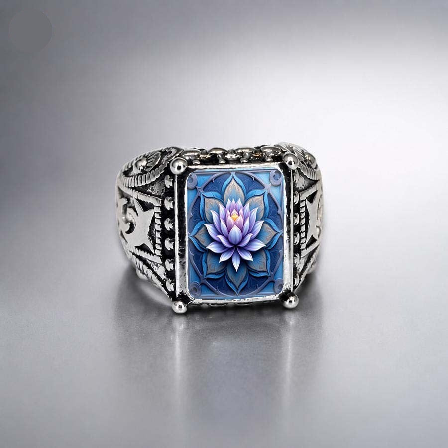 Blue Lotus Square Ring