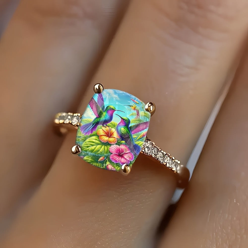 Tropical Hummingbird Square Ring