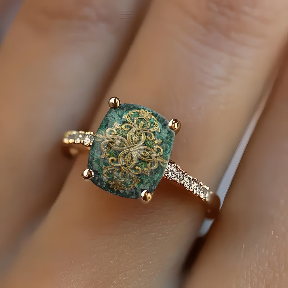 Green Celtic Square Ring