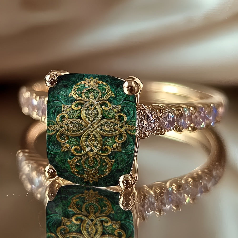 Green Celtic Square Ring