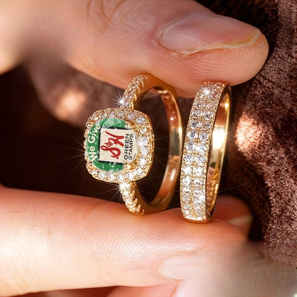 Green Stamp Square Ring Set
