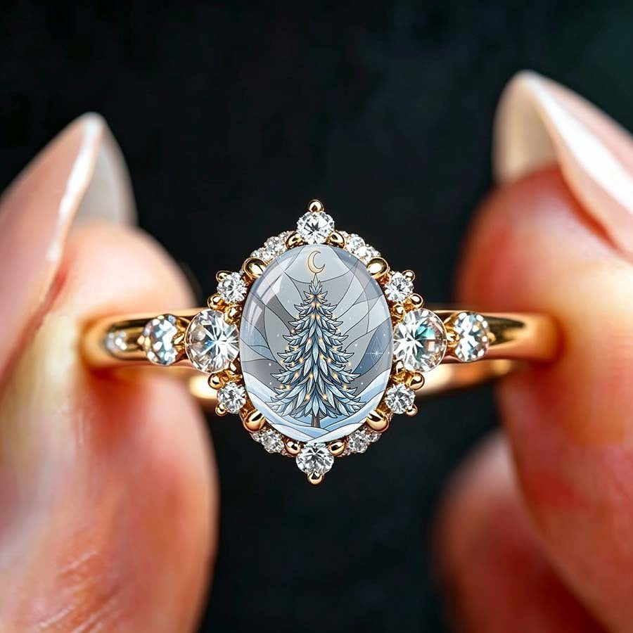 Moonlit Tree Oval Ring