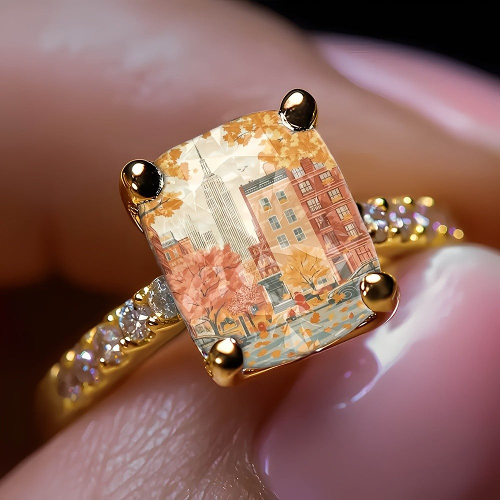 Autumn City Scene Square Ring