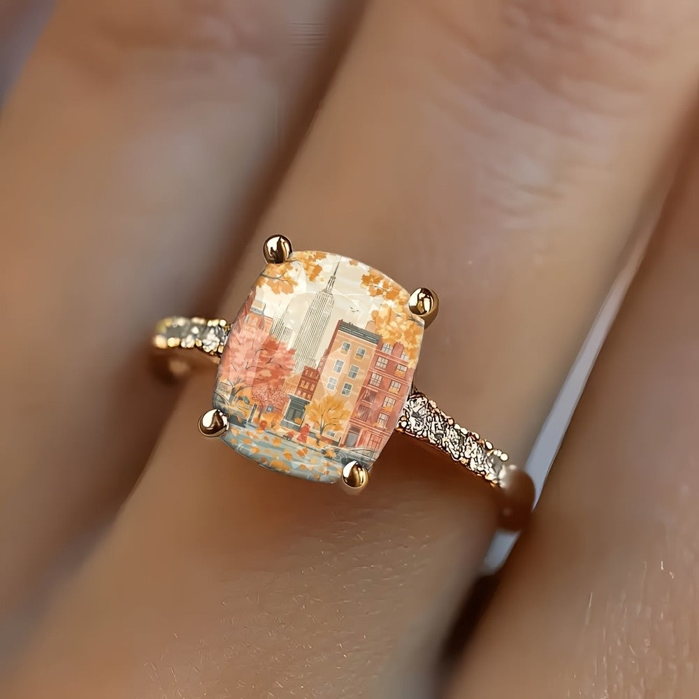 Autumn City Scene Square Ring