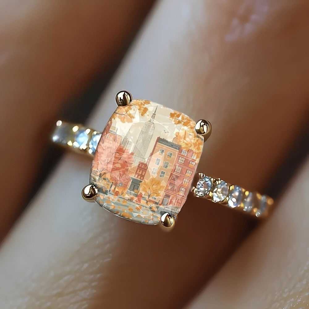 Autumn City Scene Square Ring