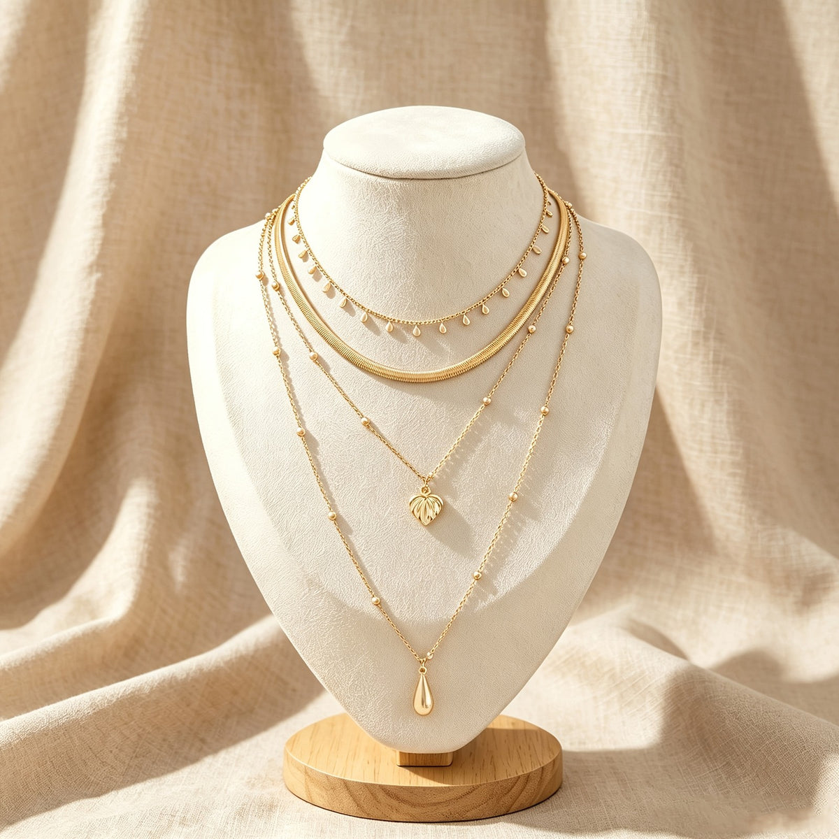 Layered Snake Chain & Shell Pendant Necklace